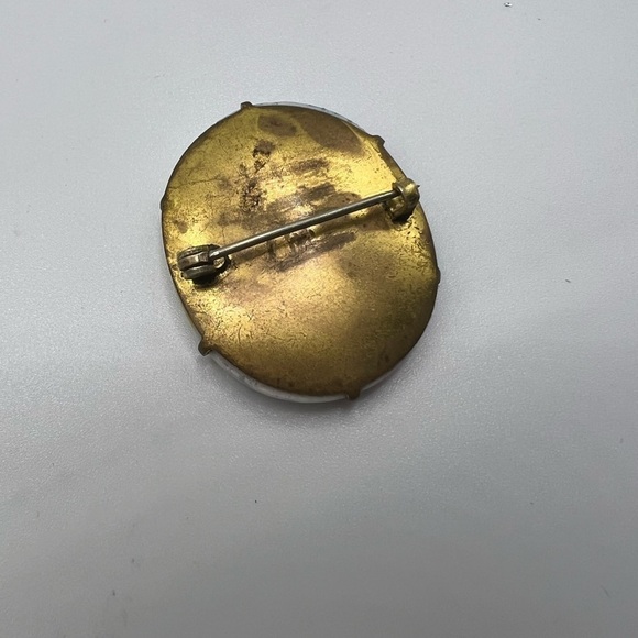 Vintage Hand Painted‎ Porcelain Floral Brass Back Brooch Pin - Picture 6 of 10